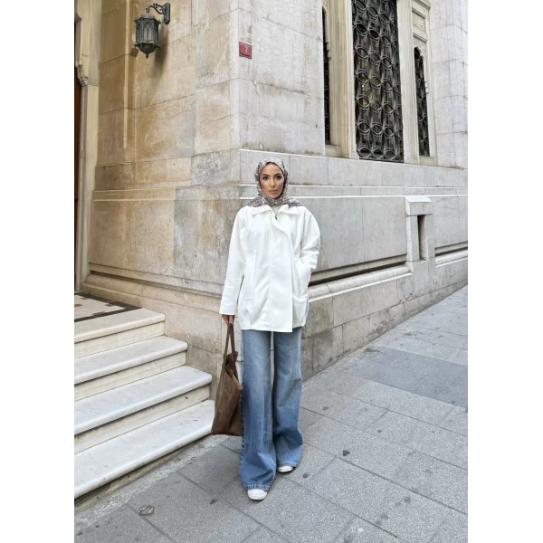 İren Süet Bomber Ceket - Beyaz