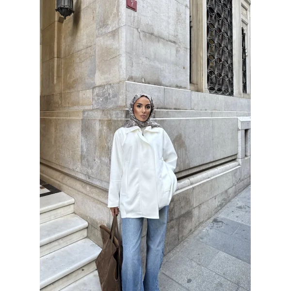 İren Süet Bomber Ceket - Beyaz