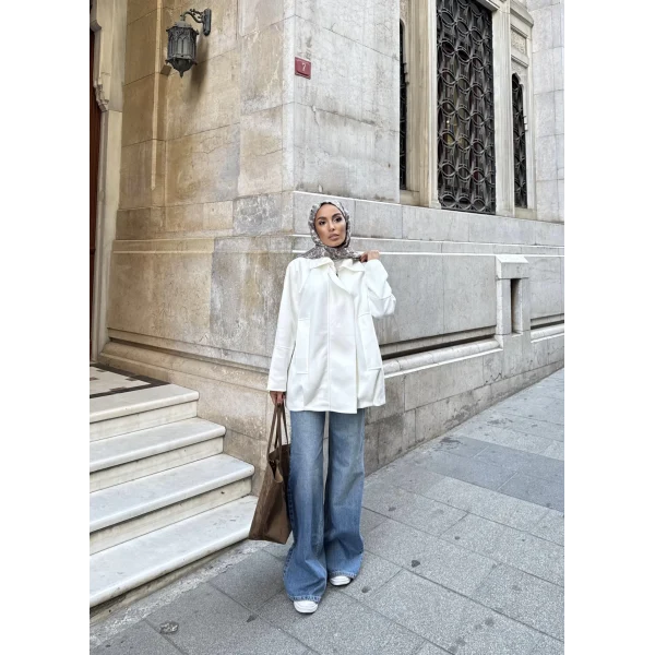 İren Süet Bomber Ceket - Beyaz