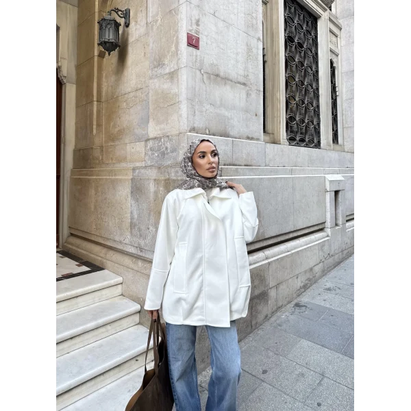 İren Süet Bomber Ceket - Beyaz