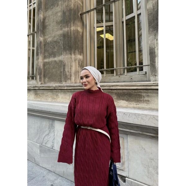 Işıl Örgü Triko Elbise - Bordo
