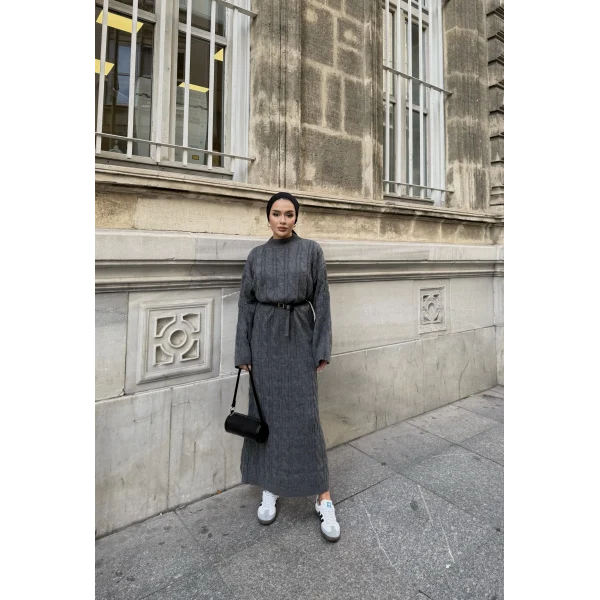 Işıl Örgü Triko Elbise - Füme