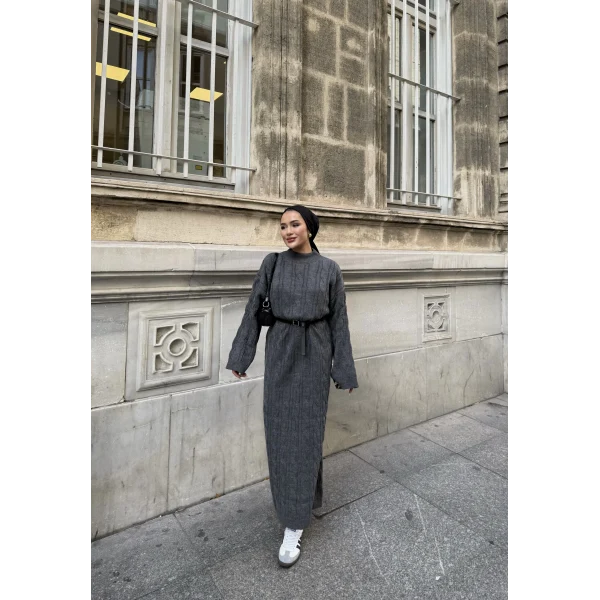 Işıl Örgü Triko Elbise - Füme