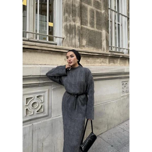 Işıl Örgü Triko Elbise - Füme