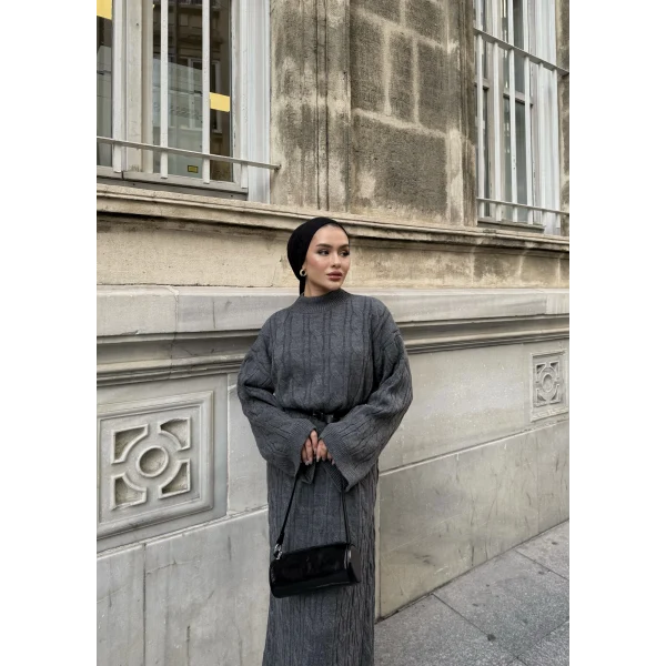 Işıl Örgü Triko Elbise - Füme