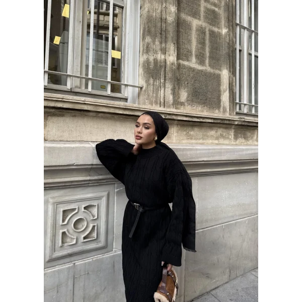 Işıl Örgü Triko Elbise - Siyah