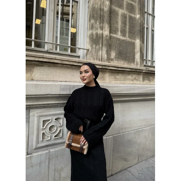 Işıl Örgü Triko Elbise - Siyah