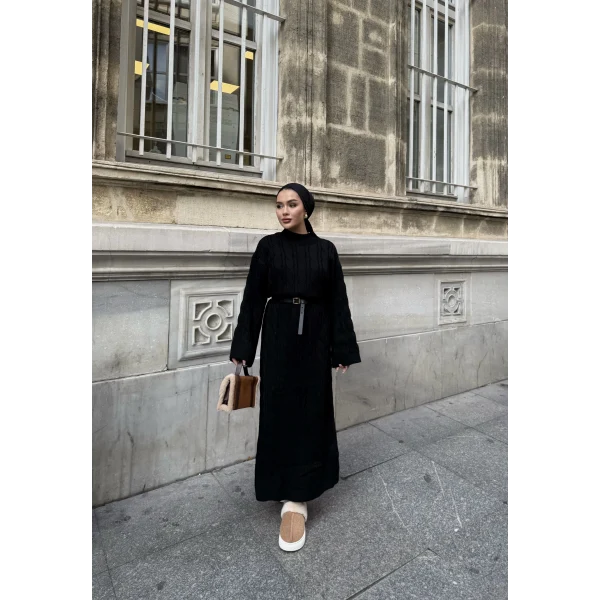 Işıl Örgü Triko Elbise - Siyah