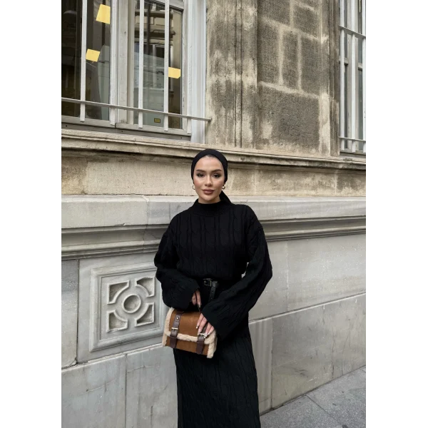 Işıl Örgü Triko Elbise - Siyah