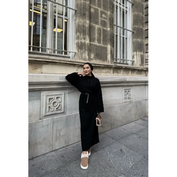 Işıl Örgü Triko Elbise - Siyah