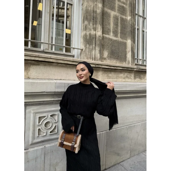 Işıl Örgü Triko Elbise - Siyah