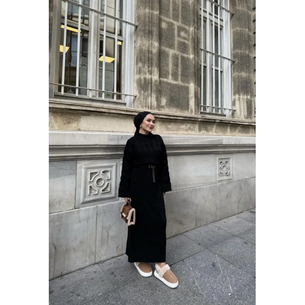Işıl Örgü Triko Elbise - Siyah