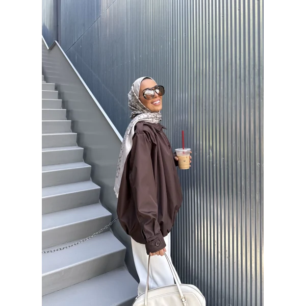 İsra Düğmeli Ceket - Acı Kahve