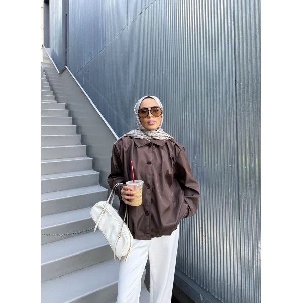 İsra Düğmeli Ceket - Acı Kahve