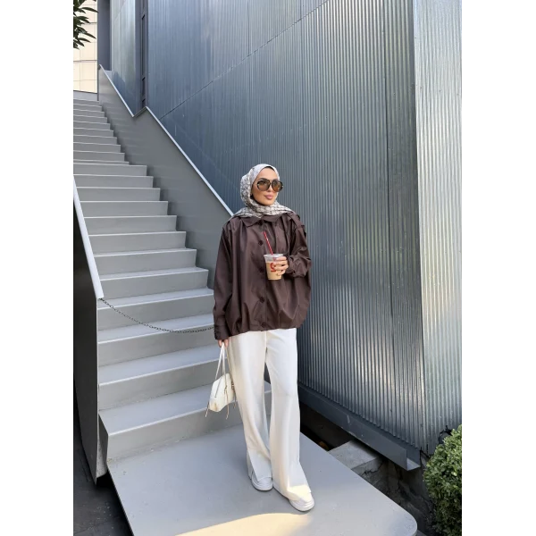 İsra Düğmeli Ceket - Acı Kahve