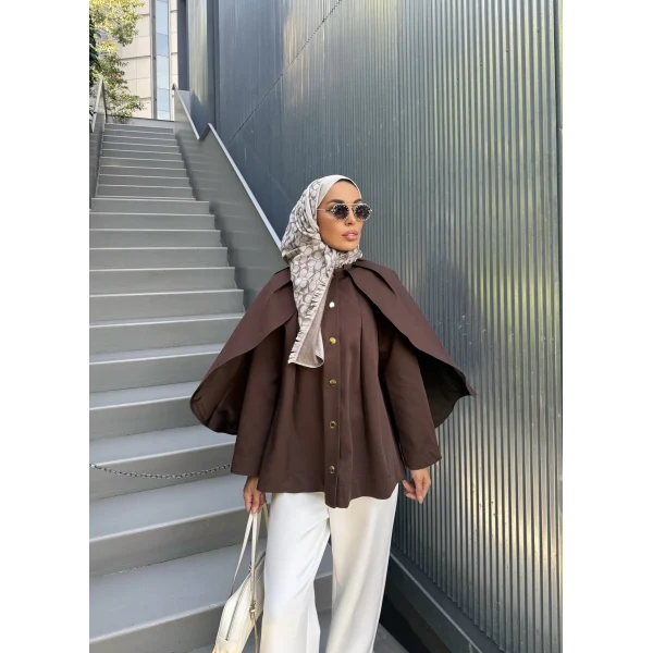 Joelle Pelerinli Ceket - Acı Kahve