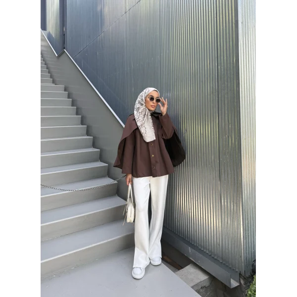 Joelle Pelerinli Ceket - Acı Kahve