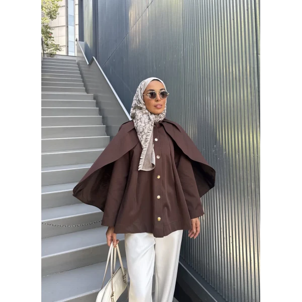 Joelle Pelerinli Ceket - Acı Kahve