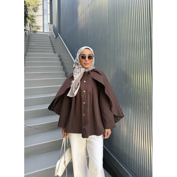 Joelle Pelerinli Ceket - Acı Kahve