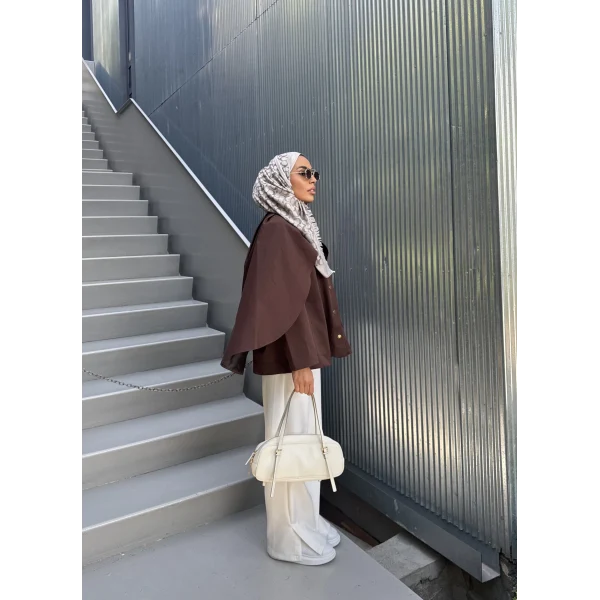 Joelle Pelerinli Ceket - Acı Kahve