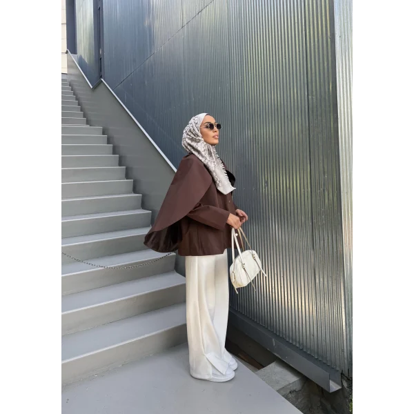 Joelle Pelerinli Ceket - Acı Kahve