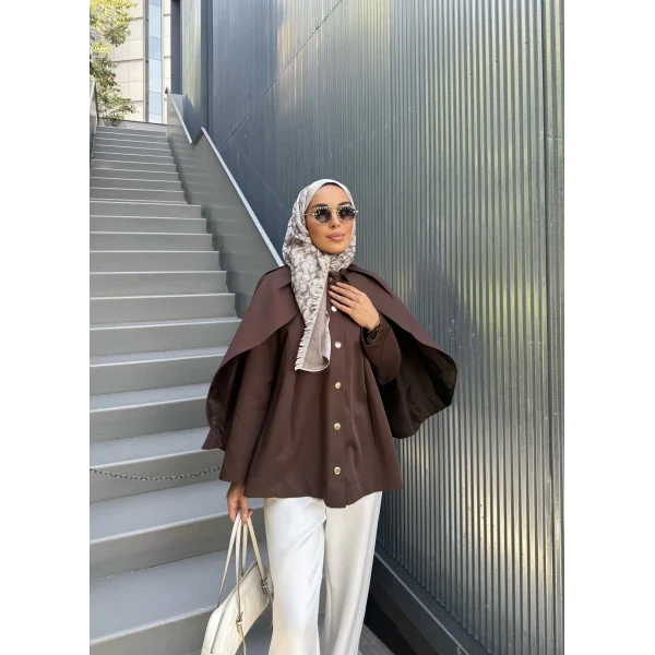 Joelle Pelerinli Ceket - Acı Kahve