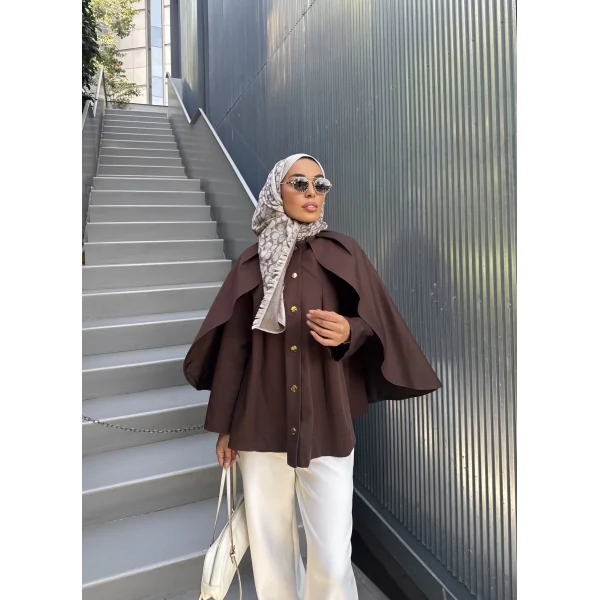 Joelle Pelerinli Ceket - Acı Kahve