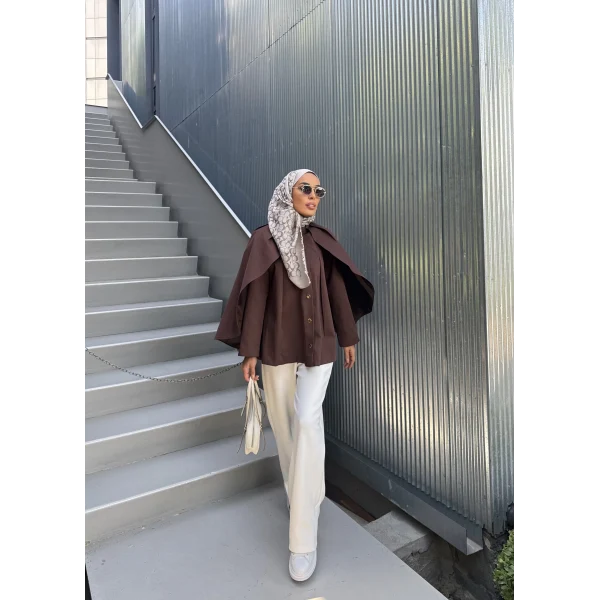 Joelle Pelerinli Ceket - Acı Kahve