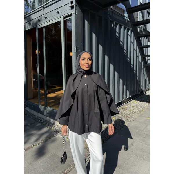 Joelle Pelerinli Ceket - Siyah