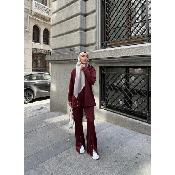 Kamar Düğmeli Takım - Bordo