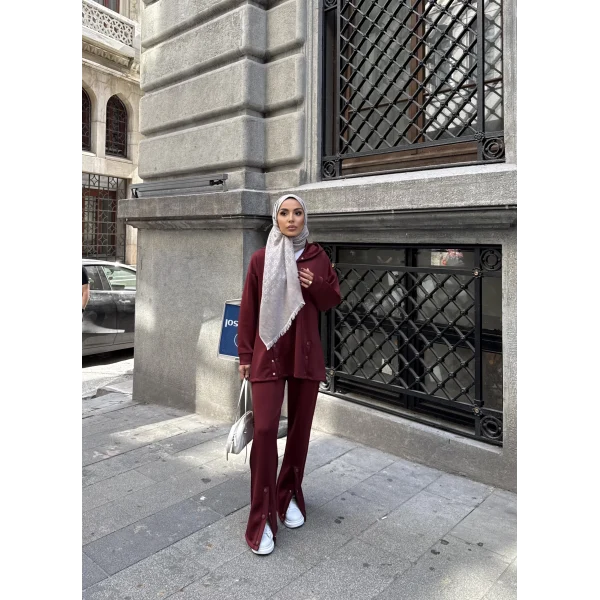 Kamar Düğmeli Takım - Bordo