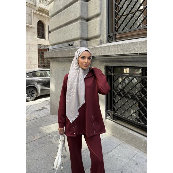 Kamar Düğmeli Takım - Bordo