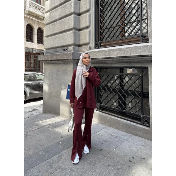 Kamar Düğmeli Takım - Bordo