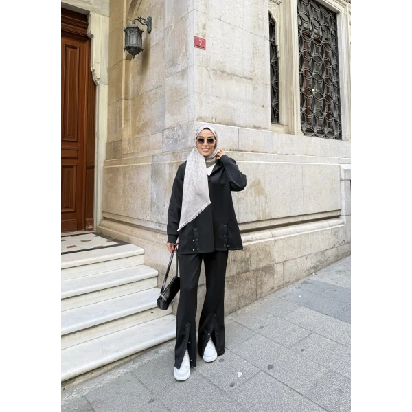 Kamar Düğmeli Takım - Siyah