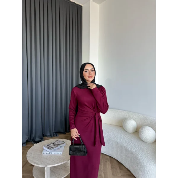 Kelsi Bağlamalı Elbise - Bordo