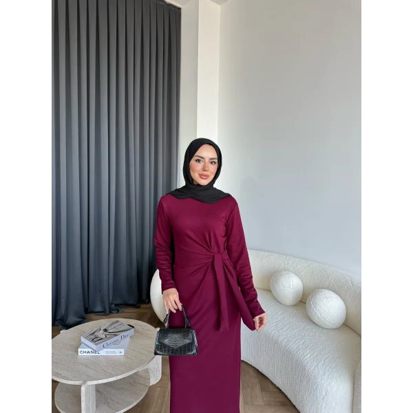 Kelsi Bağlamalı Elbise - Bordo
