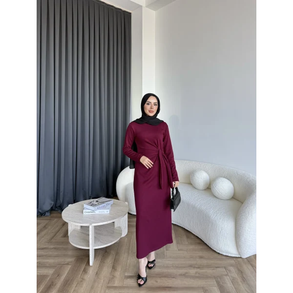 Kelsi Bağlamalı Elbise - Bordo