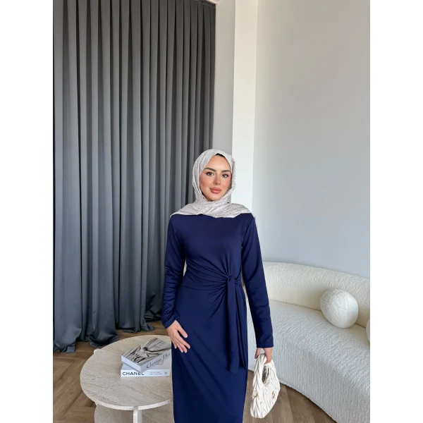 Kelsi Bağlamalı Elbise - Lacivert