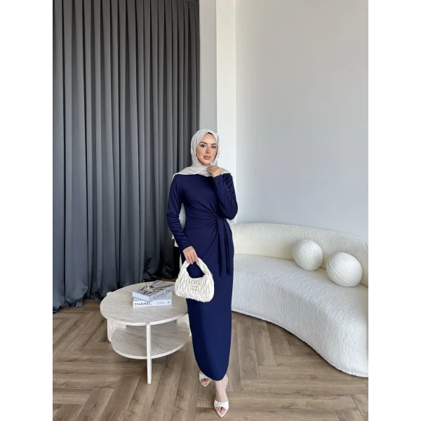 Kelsi Bağlamalı Elbise - Lacivert