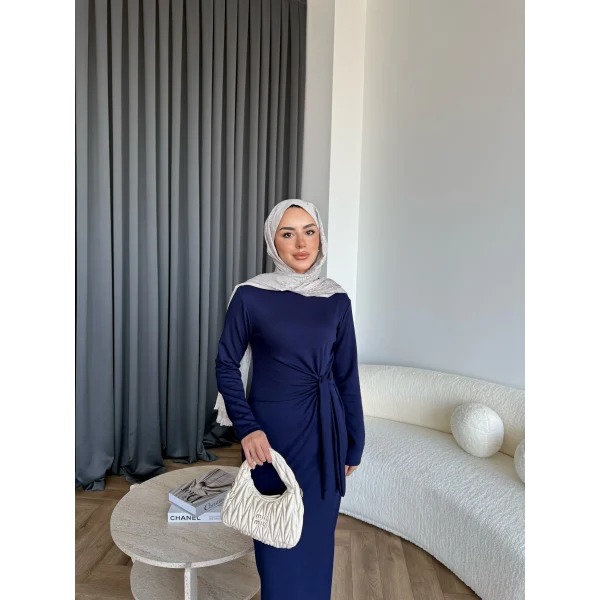 Kelsi Bağlamalı Elbise - Lacivert