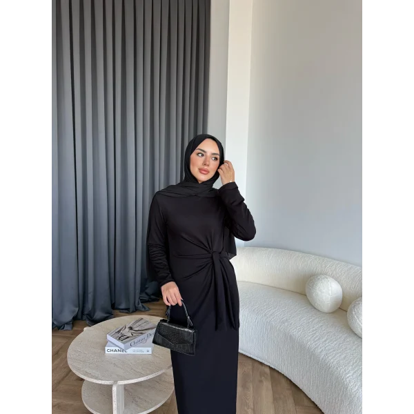 Kelsi Bağlamalı Elbise - Siyah