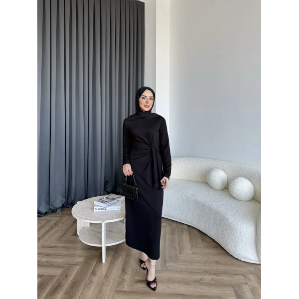 Kelsi Bağlamalı Elbise - Siyah