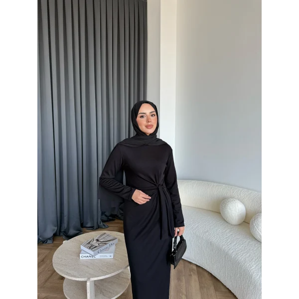 Kelsi Bağlamalı Elbise - Siyah