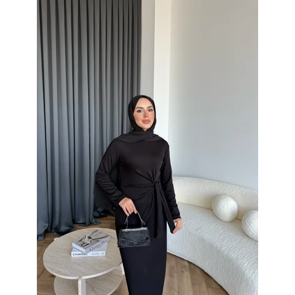 Kelsi Bağlamalı Elbise - Siyah