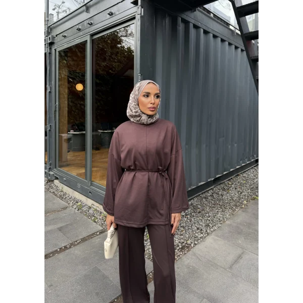 Kimmy Ön Çizgili Takım - Kahve