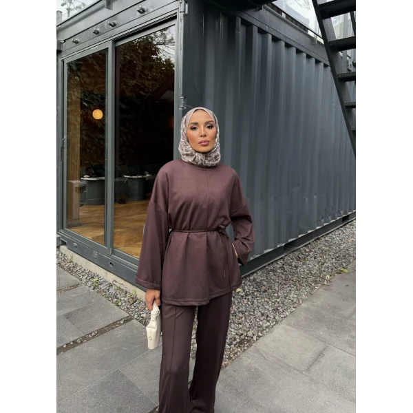 Kimmy Ön Çizgili Takım - Kahve