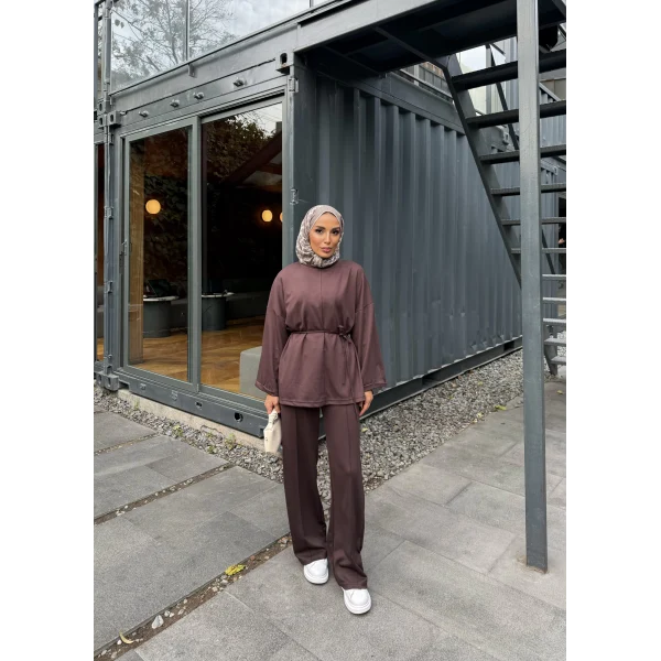 Kimmy Ön Çizgili Takım - Kahve