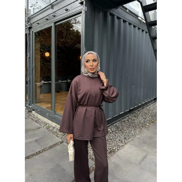 Kimmy Ön Çizgili Takım - Kahve