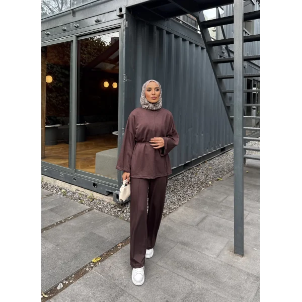 Kimmy Ön Çizgili Takım - Kahve