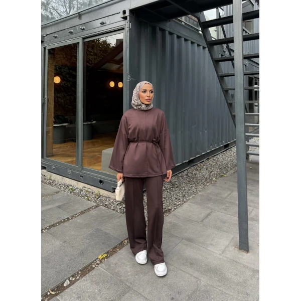 Kimmy Ön Çizgili Takım - Kahve